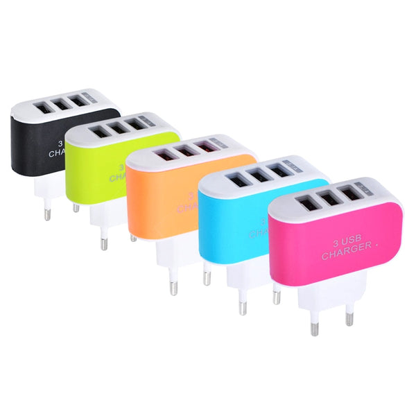 Universal Triple USB 3 Port Wall Home Travel AC Charger Adapter (US/EU Plug) suitable for all Smartphones