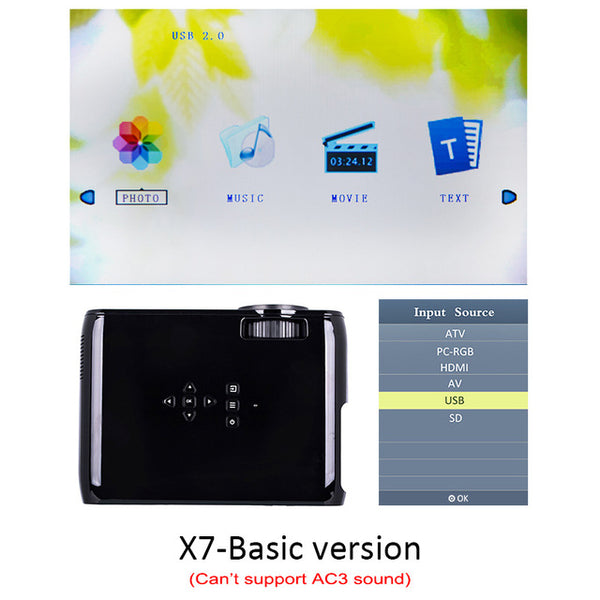 Everycom X7 Mini USB projector android GUI led beamer full hd video portable home cinema Pocket TV theatre video projector 3D compatible