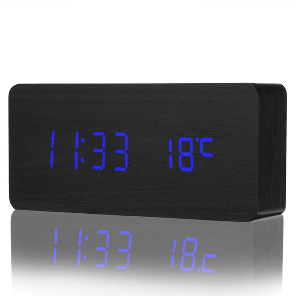 Digital Thermometer Wooden Alarm Clock