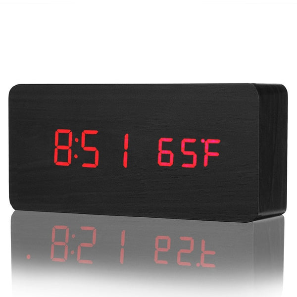 Digital Thermometer Wooden Alarm Clock