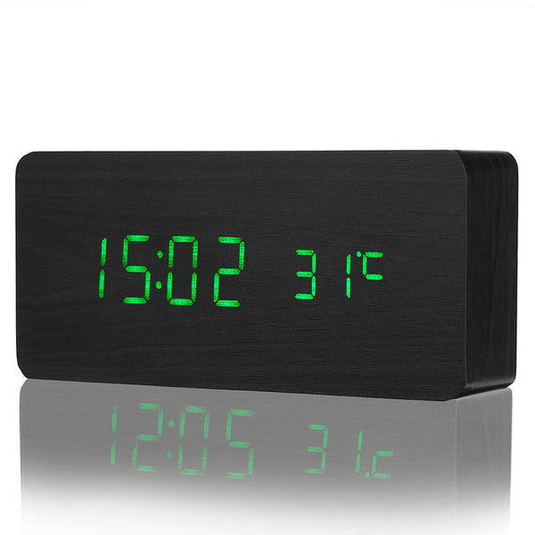 Digital Thermometer Wooden Alarm Clock