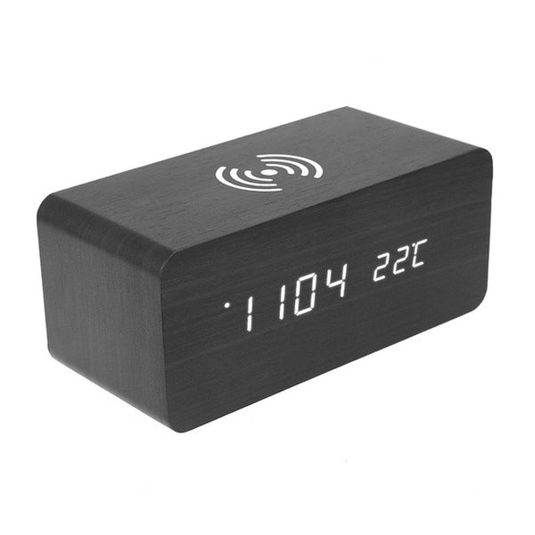 Digital Thermometer Wooden Alarm Clock