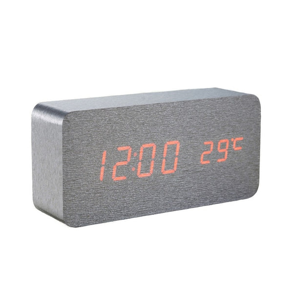 Digital Thermometer Wooden Alarm Clock