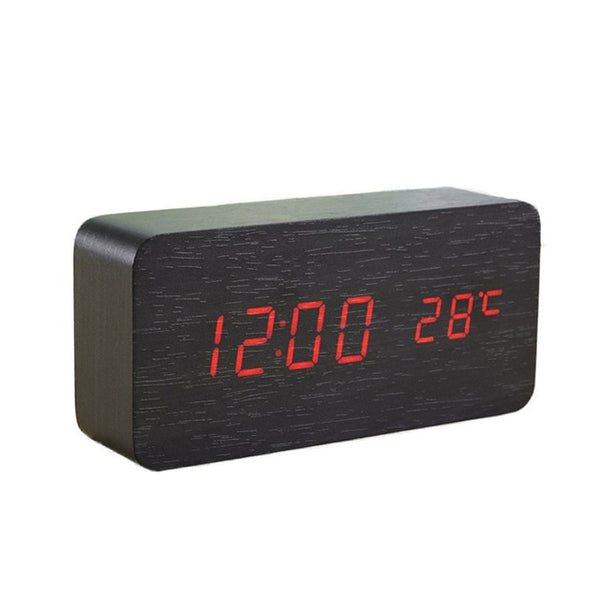 Digital Thermometer Wooden Alarm Clock