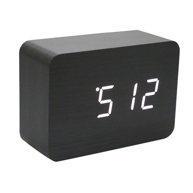 Digital Thermometer Wooden Alarm Clock