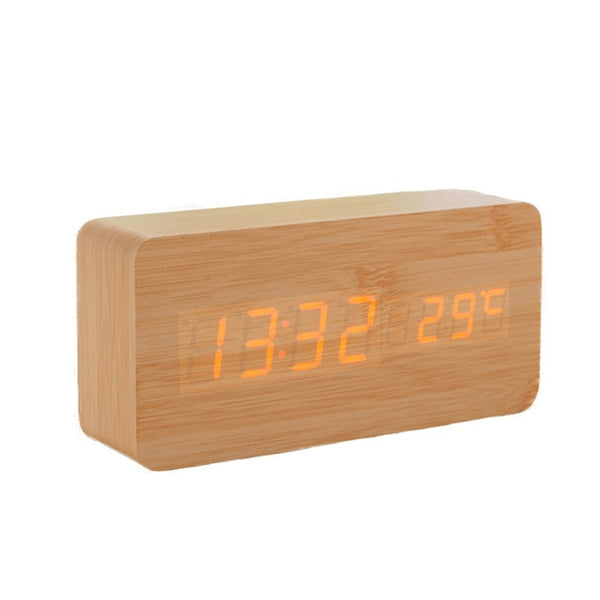 Digital Thermometer Wooden Alarm Clock